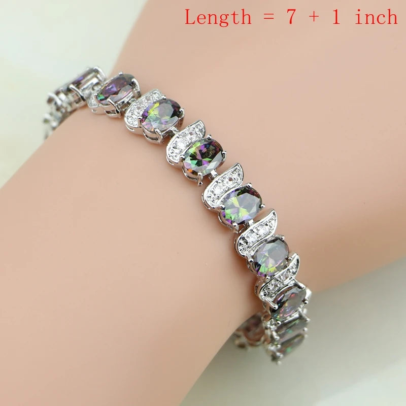 Natural Mystic Rainbow Zircon Stone Fish Silver 925 Jewelry Sets For Women Party Earrings/Pendant/Ring/Bracelet/Necklace Set