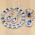 Natural Mystic Rainbow Zircon Stone Fish Silver 925 Jewelry Sets For Women Party Earrings/Pendant/Ring/Bracelet/Necklace Set