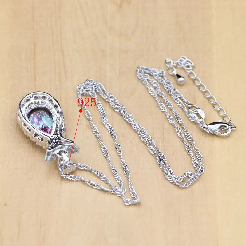 Natural Mystic Rainbow Zircon Stone Fish Silver 925 Jewelry Sets For Women Party Earrings/Pendant/Ring/Bracelet/Necklace Set