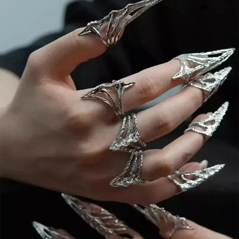 Gothic Rock Machinery Manicure Fingertip Ring Nail Ring Punk Metal Jewelry Accessories for Women Men Party Gifts for Girlfriends