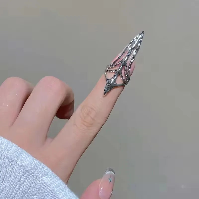 Gothic Rock Machinery Manicure Fingertip Ring Nail Ring Punk Metal Jewelry Accessories for Women Men Party Gifts for Girlfriends