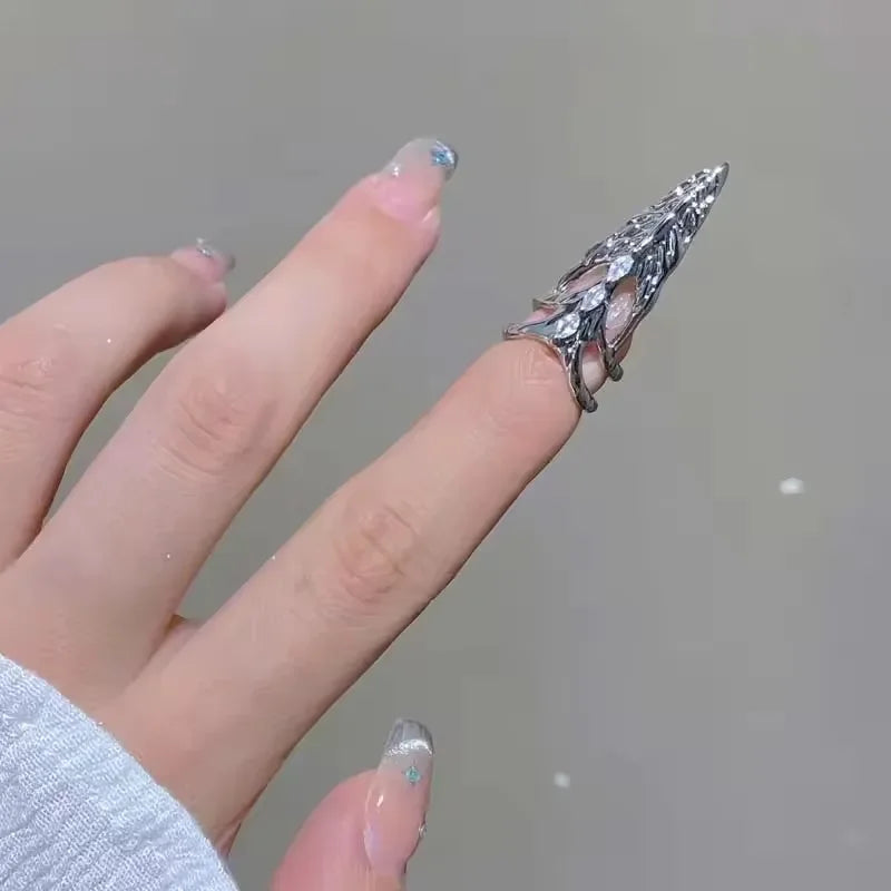 Gothic Rock Machinery Manicure Fingertip Ring Nail Ring Punk Metal Jewelry Accessories for Women Men Party Gifts for Girlfriends