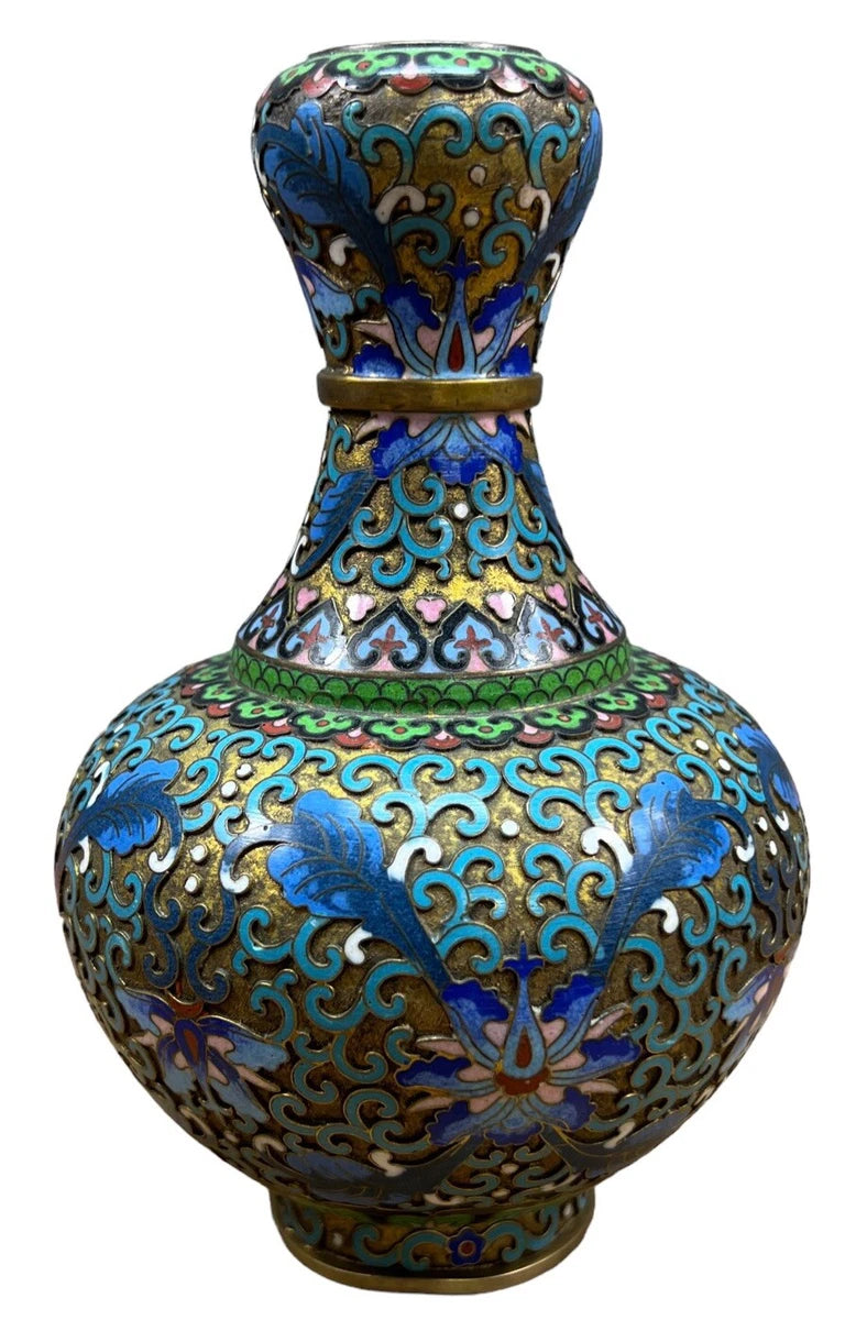 Antique Champleve Cloisonne Orchid Vase 7.25 In Top Missing|126282374267