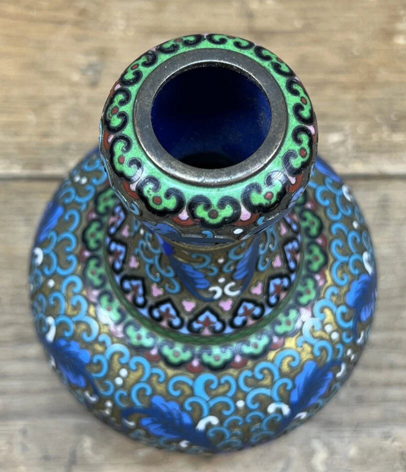 Antique Champleve Cloisonne Orchid Vase 7.25 In Top Missing|126282374267