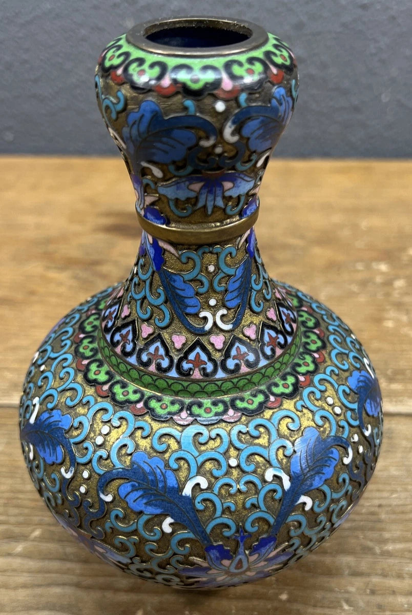 Antique Champleve Cloisonne Orchid Vase 7.25 In Top Missing|126282374267