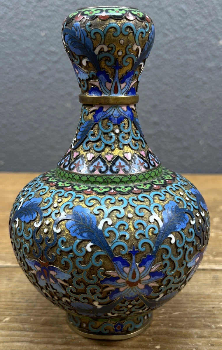 Antique Champleve Cloisonne Orchid Vase 7.25 In Top Missing|126282374267