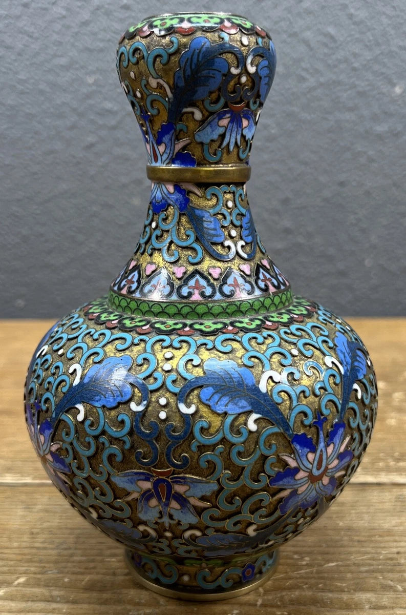 Antique Champleve Cloisonne Orchid Vase 7.25 In Top Missing|126282374267